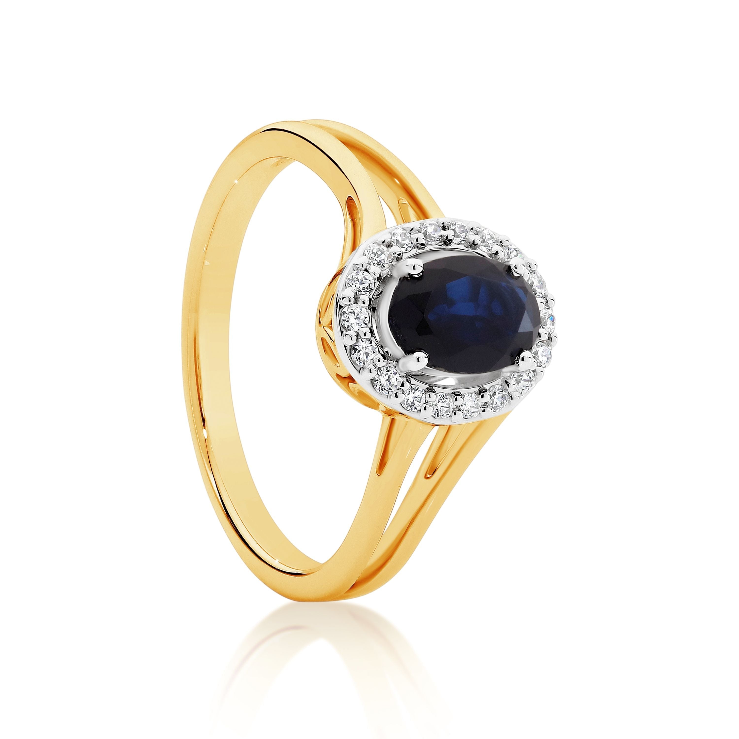 9ct gold sapphire & Diamond Oval Halo Ring (7254115352740)